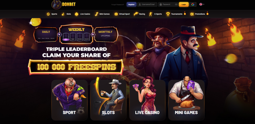 DonBet non GamStop casino and sportsbook homepage with Italian mafia theme